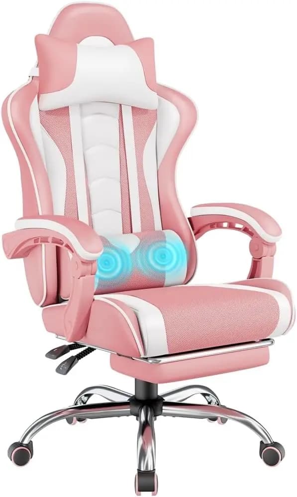 Sedia da Gaming, Poltrona per Videogiochi con Massaggio, Supporto Lombare e Poggiapiedi Regolabile in Altezza, Ergonomica