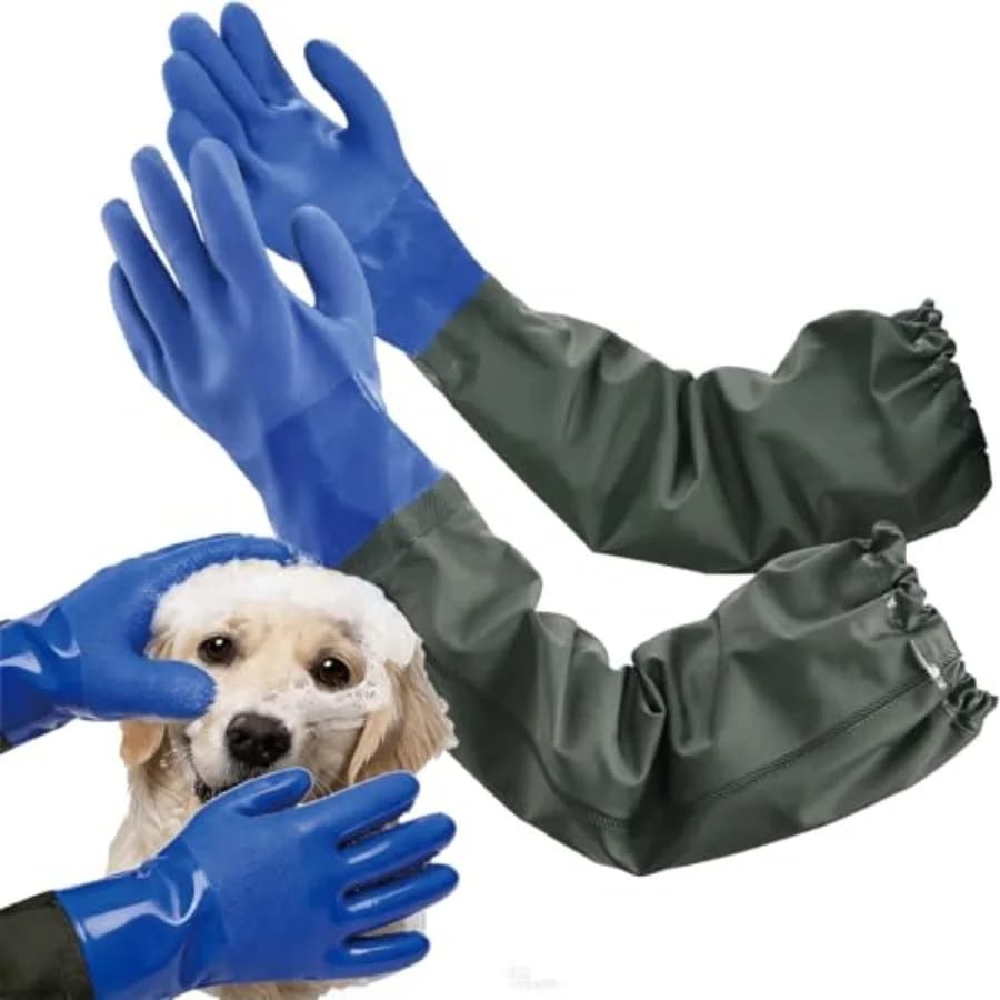 Guanti per Toelettatura Animali Domestici 27.2 Extra Lunghi Impermeabili in Gomma per Lavaggio Cani e Gatti Anti-Morso Anti-Graffio Rimozione Peli Bagno Gatti