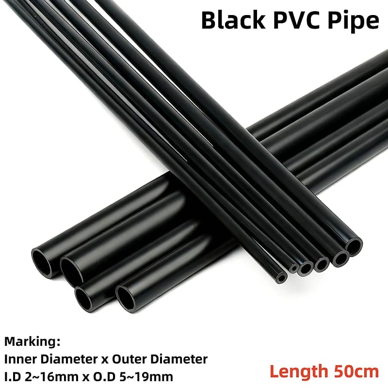 2-5 Pezzi Tubo in PVC Nero da 50cm Diametro Esterno 5-19mm per Acquario, Tubo per Irrigazione Giardino, Accessori Fai-da-Te