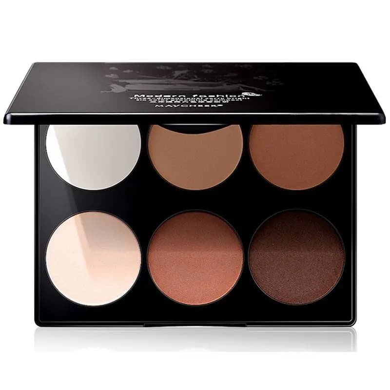 Palette Ombretti Sei Colori, Set Illuminante e Contouring alla Moda, Polvere per Naso e Guance