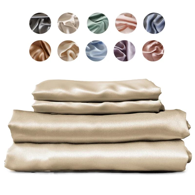 Set of Gelso Silk Sheets 4/6 Pieces, Luxurious Bed Linen Set, Bed Sheets with Corners, Flat Bed Sheet, Single Beds, Double, King, Queen