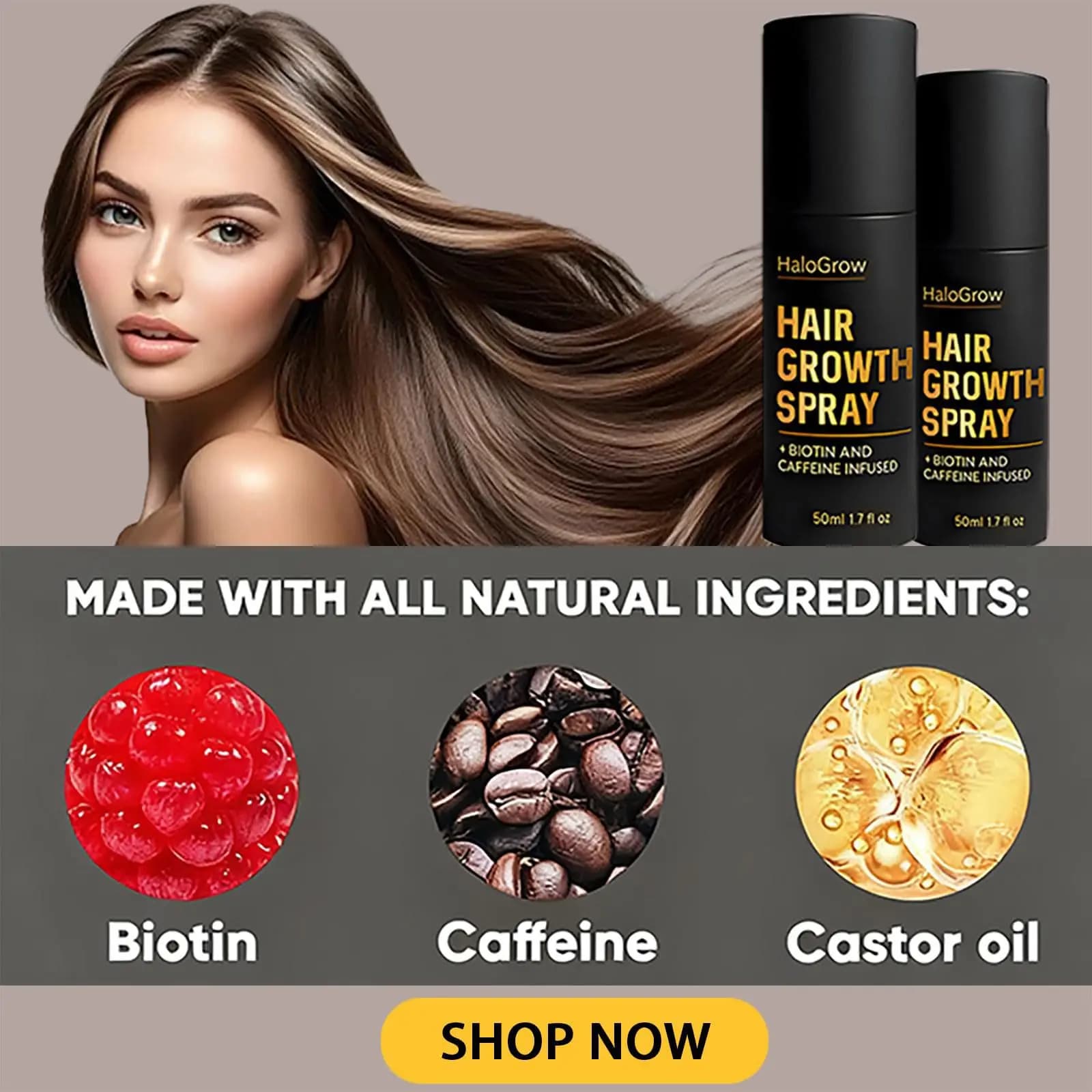 HaloGrow Hair Growth Spray Biotin Caffeine Castor Oil Reducing Hair Loss Zenzero Strengthening Advanced Spray Root for Hair Growth
