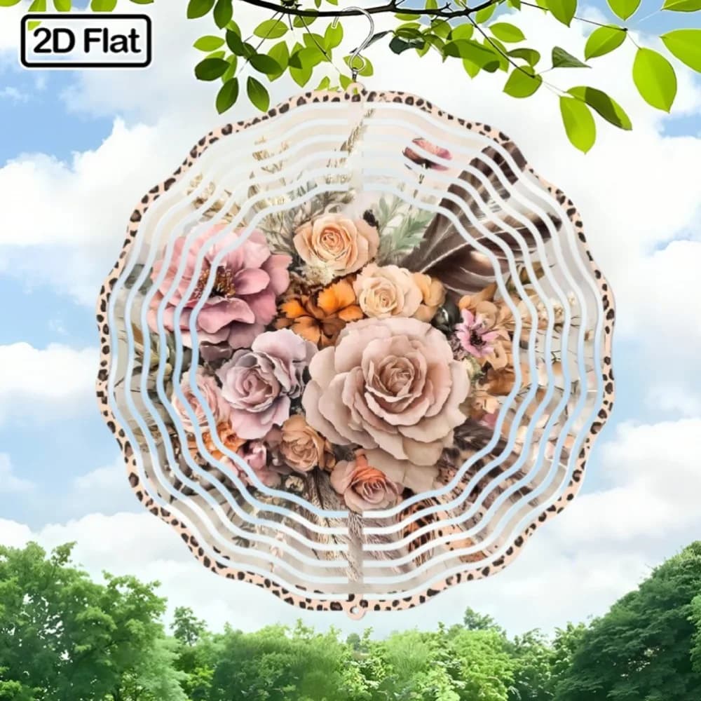Retro Metal Wind Chime 360 Swivel Hook Flat Flower Hanging Garden Wall Decor Yard Art Easter Valentine Gift