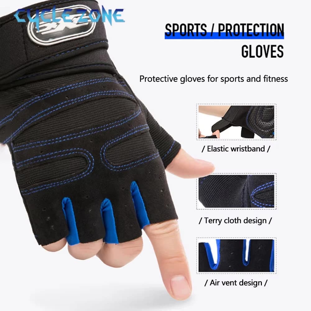 3 Pairs Anti-slip Half Finger Cycling Gym Gloves Shock Absorbing Workout Fitness Gloves Extended Wrist for Weight Lifting Biking