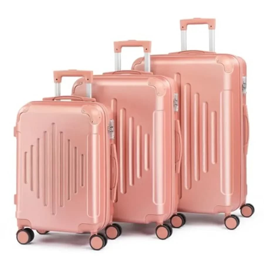 Hardside Luggage Set 3 Pcs for Travel, Polycarbonate, Black, TSA Lock, Lightweight Scratch-Resistant, 20/24/28 Inch