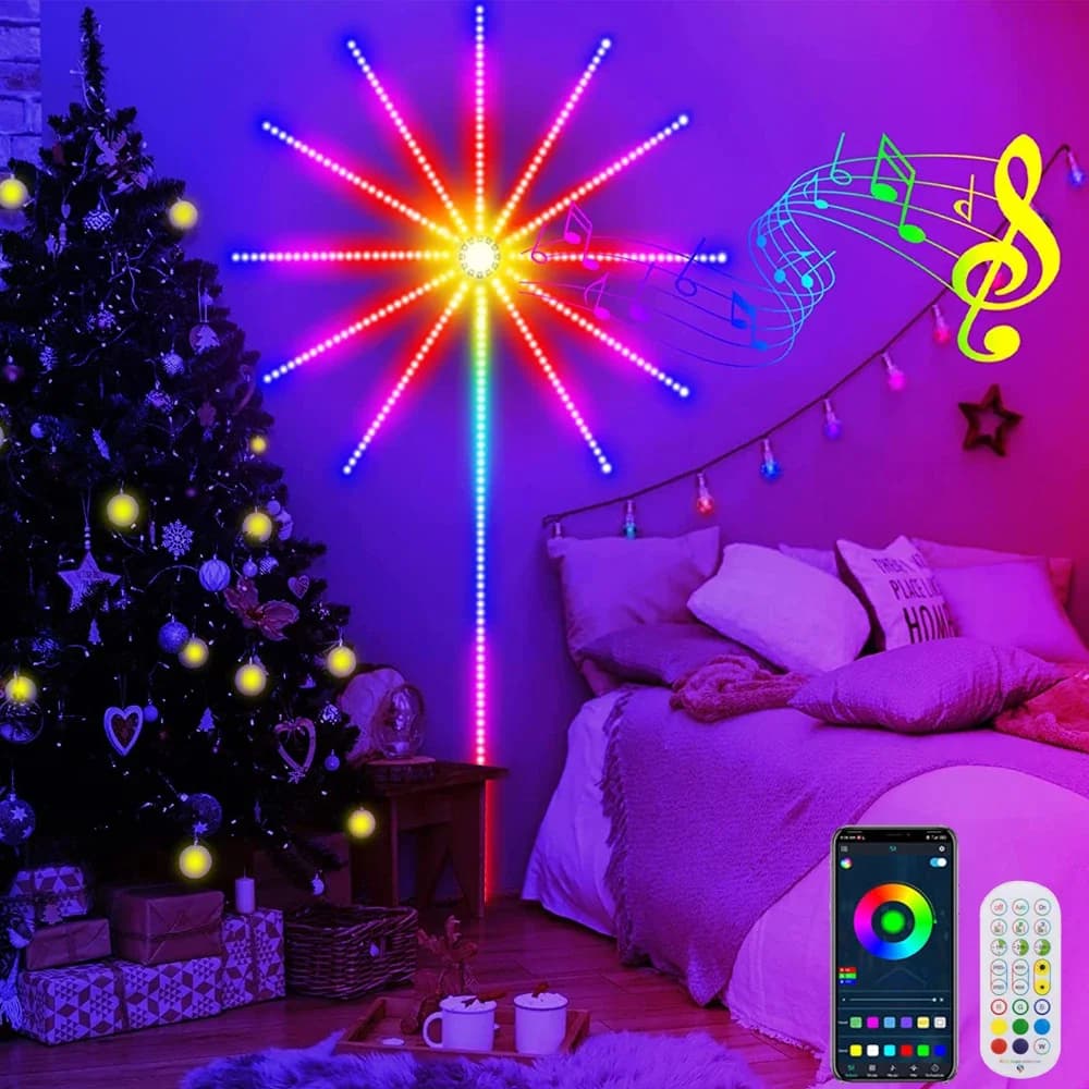 Luci a Striscia LED Intelligenti SCKDAY per Fuochi d'Artificio, Luci Festoon RGBIC Sincronizzate con la Musica, Luci Fatate Autoadesive per Interni per Decorazioni Natalizie e Feste