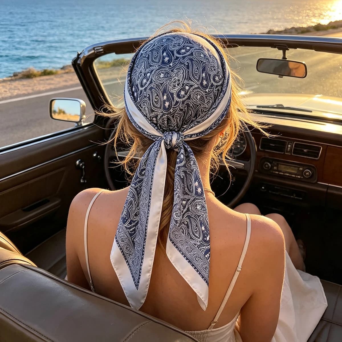 Luxury Brand Paisley Print Square Scarf for Women Imitation Silk Neckband Soft Sunscreen Bandana Stylish Fashion Accessory