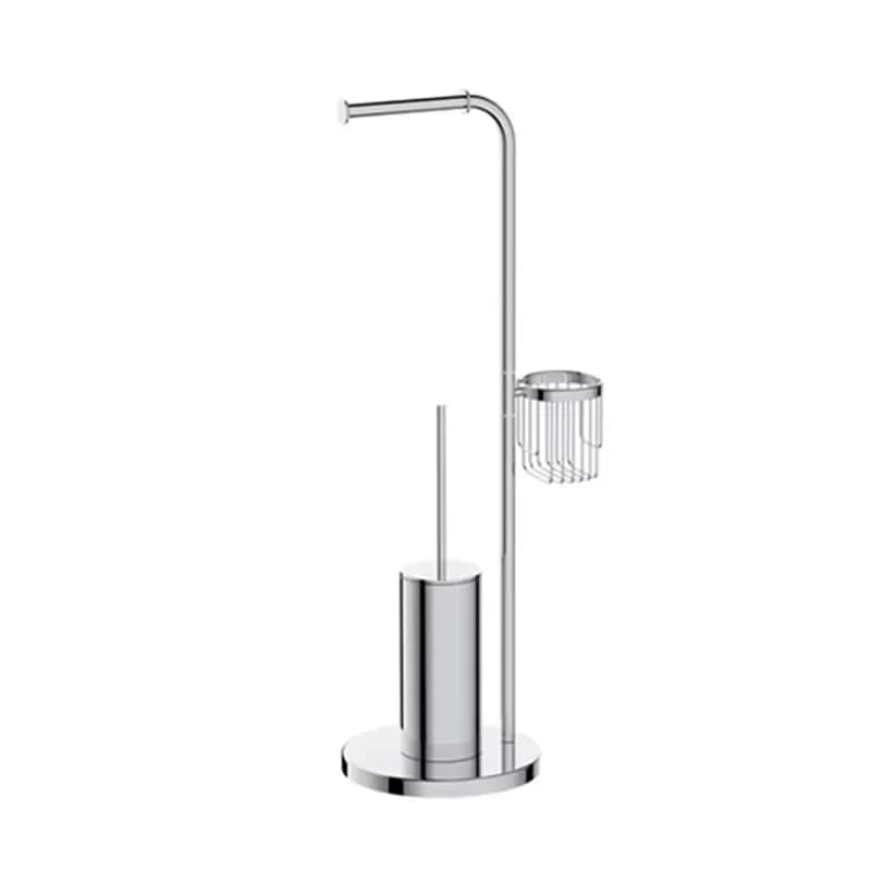 STOCCO 3-in-1 Floor Standing Toilet Paper Holder Brush Storage Basket Eco-Friendly Chrome Bathroom Organizer Hotel Shower