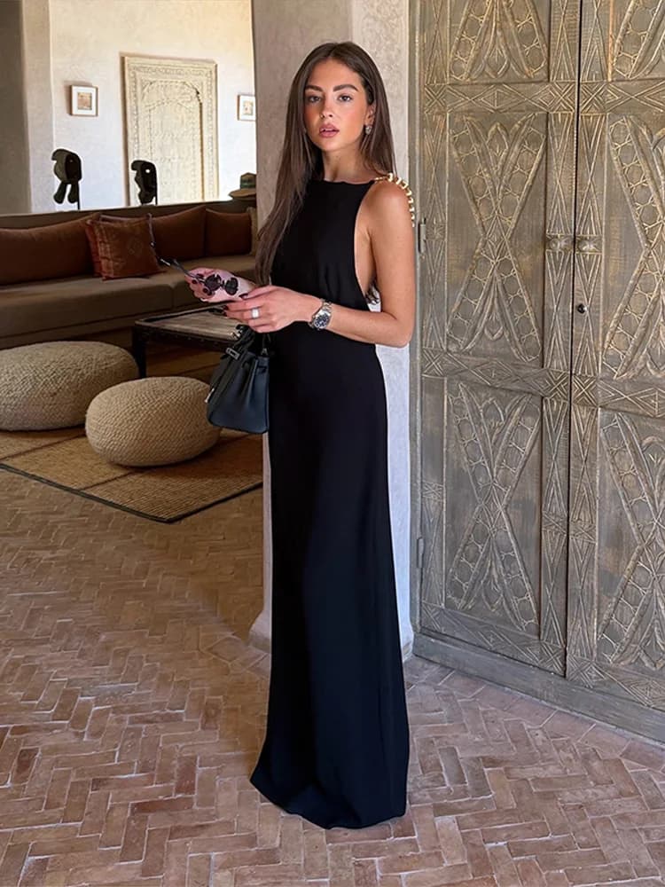 Sexy Beading Dot Women Long Dress Beach Backless Sleeveless Hip Package Female Dresses 2026 Summer Vacation Lady Robe New