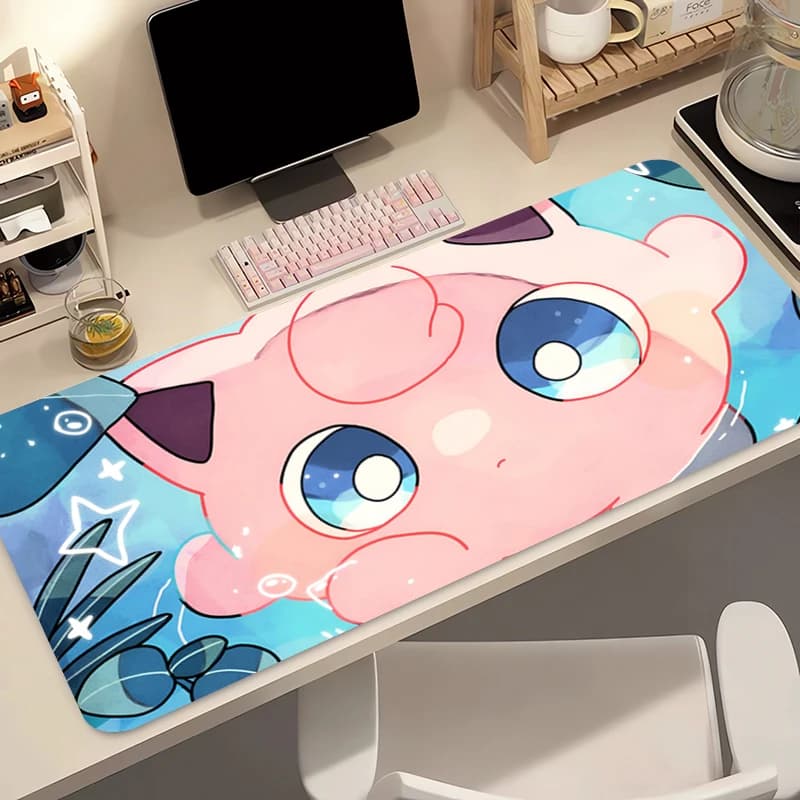 Tappetino per mouse Anime 90x40cm Pokemon Jigglypuff Accessori da gioco Mousepad PC Completo Tappetino per tastiera per computer Tappetino da tavolo Varmilo