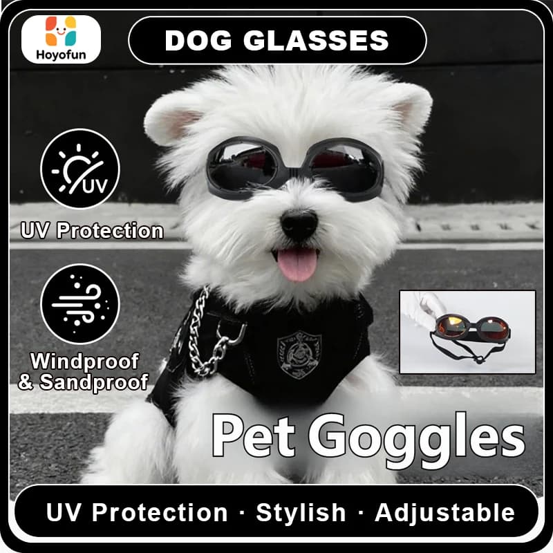 Dog Goggles Adjustable TPU Frame PC Lens UV Protection Windproof Impact Resistant Outdoor Riding Walking for Small Medium Dogs