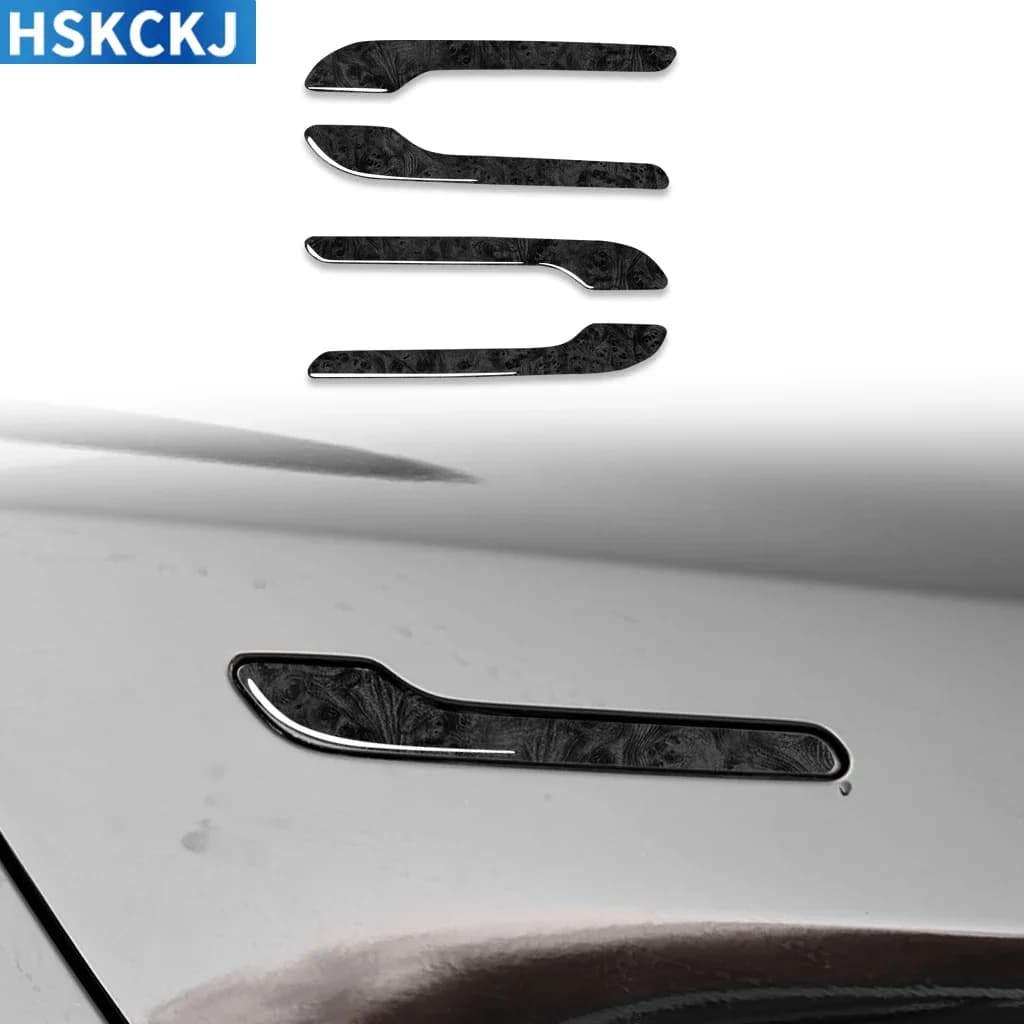 For Tesla Model Y 2020+ For Model 3 2017—2022 Wood Grain Accessories Car External Door Extractor Cover Panel Trim Adhesive Decoration