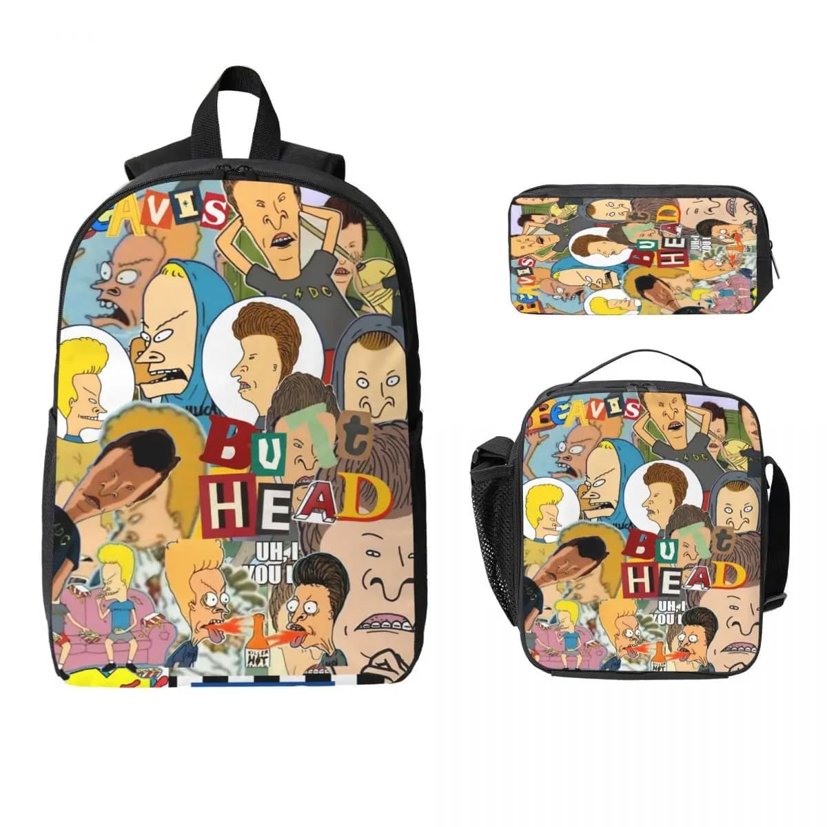 3Pcs Beavis And Butthead Backpack Set for Boy Girl Pencil Boxes Bookbag Sets with Lunch Box For School Students Knapsack