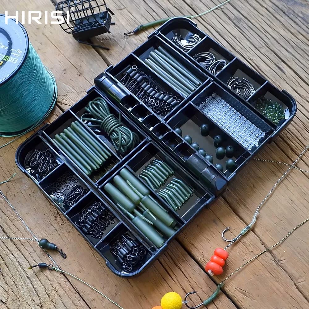 Kit carp fishing gear with fishing gear box and automatic buttons rubber sleeves anti-fog hook stopper drilling rigs for XP-300 helicopters