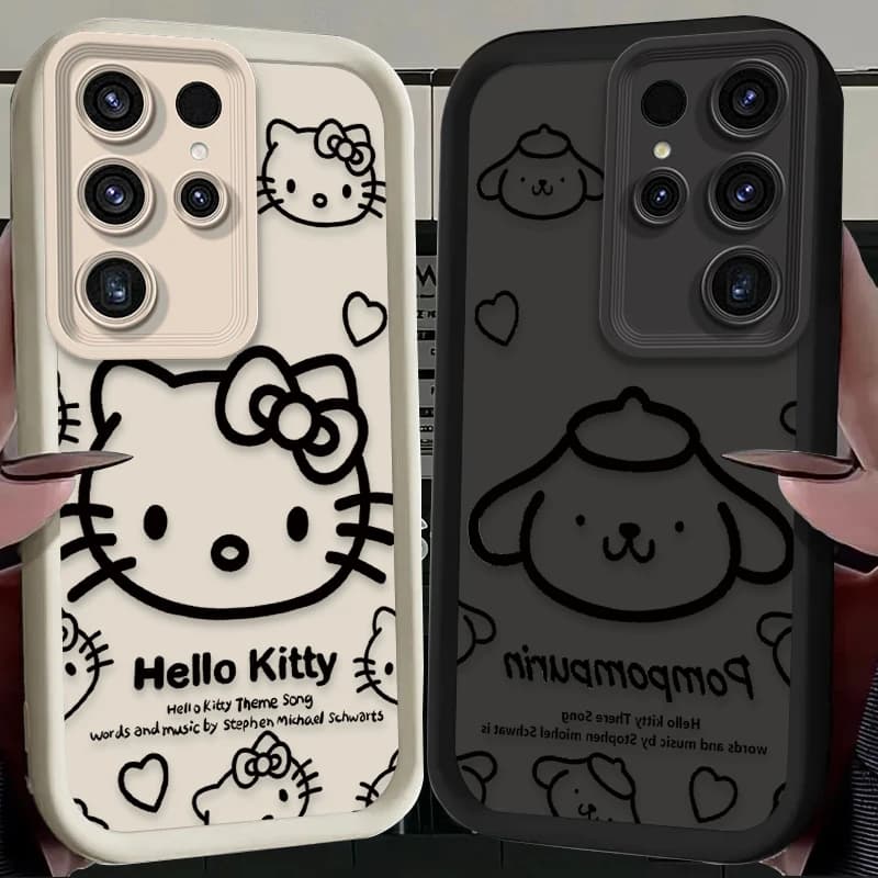 Custodia Sanrio Hello Kitty Pompom Purin per Samsung Galaxy S24 S25 S23 Ultra S22 S21 Plus FE A36 A56 A26 A16 A06 A15 A25 A35 A55 5G