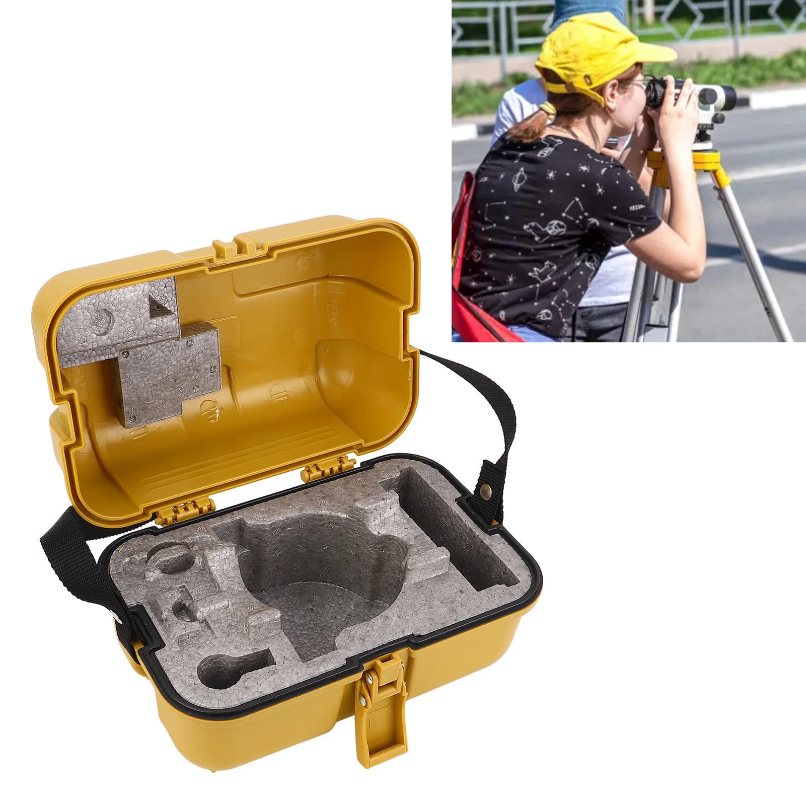 Custodia per strumenti di livellamento Scatola di immagazzinaggio del livello della stazione totale in plastica a serratura singola per attrezzature topografiche Custodia di livello giallo
