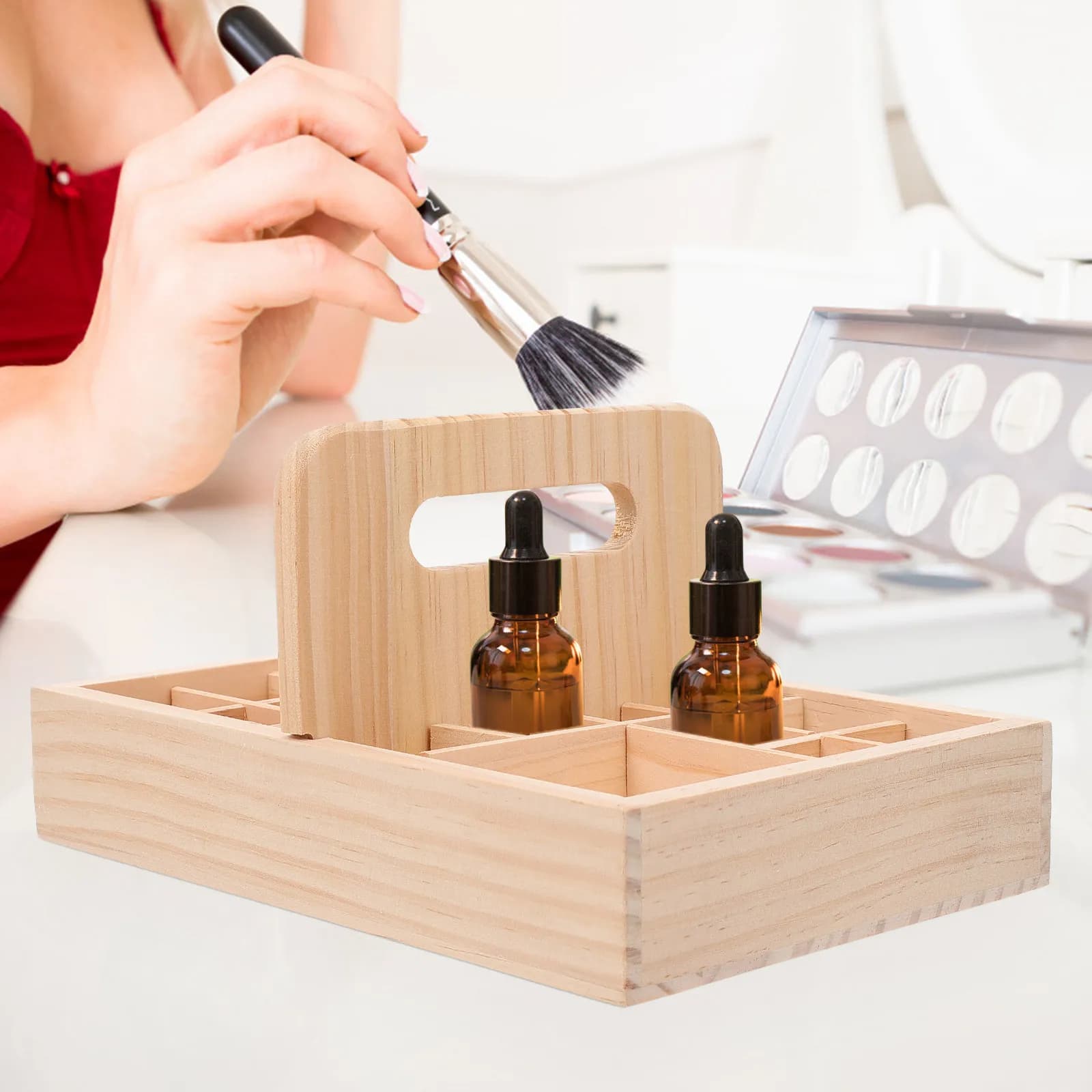 Scatola in Legno per Oli Essenziali, Organizzatore Espositivo con Manico Staccabile, Porta Bottiglie, Soluzione Pratica per la Conservazione