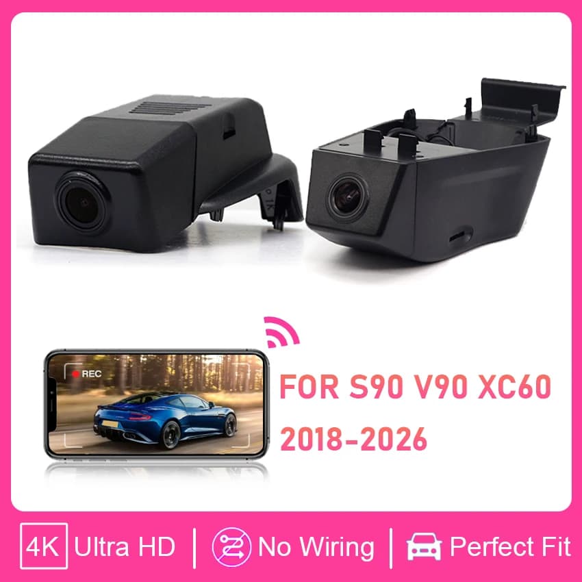 Per Volvo S90 V90 XC60 2018-2025: Dash Cam Anteriore e Posteriore 4K per Auto, Registratore DVR con WIFI