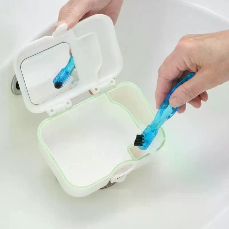 Denture And Popular Sturdy Box Kit High-Class Storage With Built In Mirror And Cleaning Brush For Daily Use