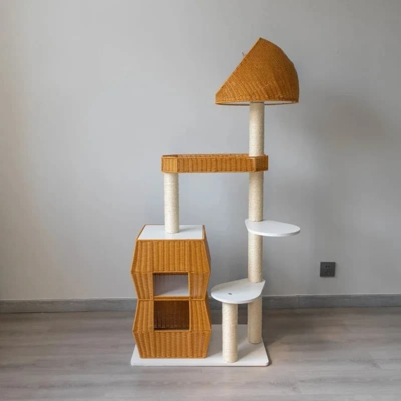 Struttura da arrampicata per gatti in legno massello Albero per gatti La capsula spaziale in rattan integrata non copre l'area dei giocattoli per rack per gatti
