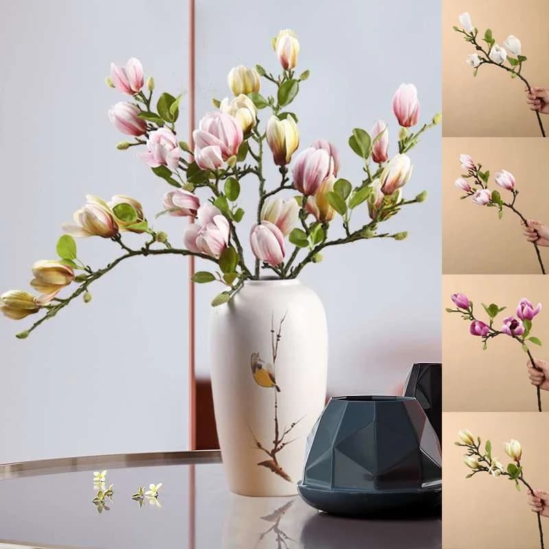 Ramo di fiori di Magnolia artificiale per la decorazione del soggiorno di casa pianta di fiori di seta finta Bouquet di fiori di simulazione della festa nuziale