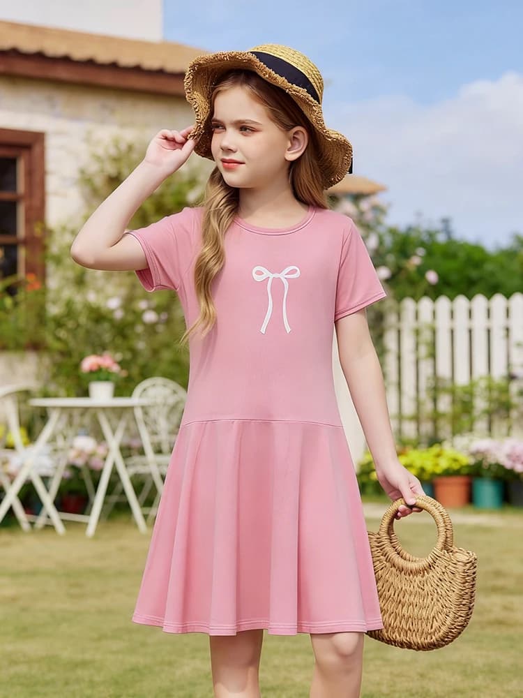 Girl's sweet and cute summer multicolor dress with butterfly print knee length dress, casual and comfortable princess dress