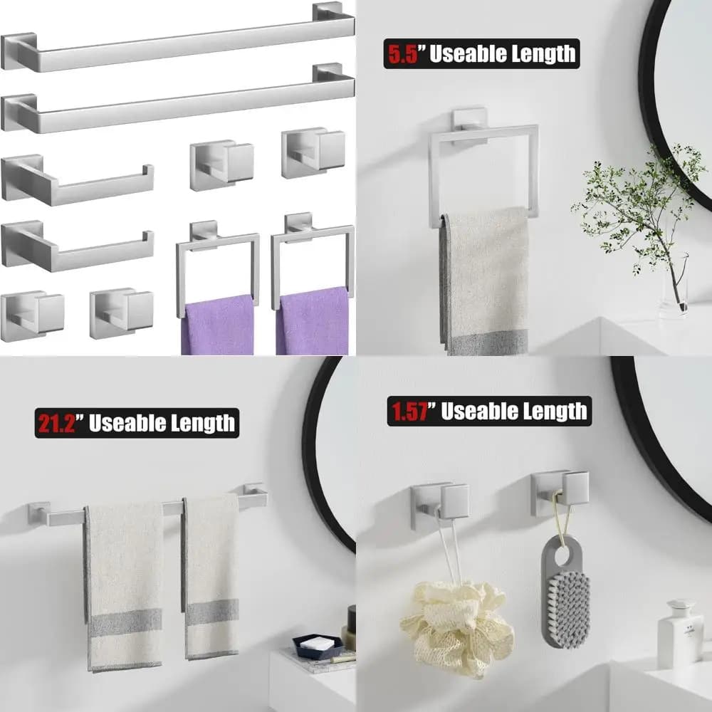 Set di accessori per il bagno in acciaio inossidabile con nichel spazzolato - Portasciugamani da 23,6 pollici con kit di accessori da 10 pezzi per bagno moderno