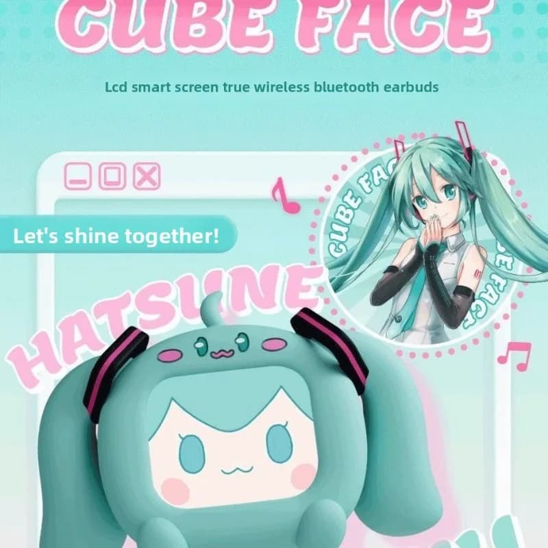 Kawaii Hatsune Miku Cartoon Wireless Bluetooth Headphones Small Screen Touch Soft Case Included Super Cute Accessories Cute Gift