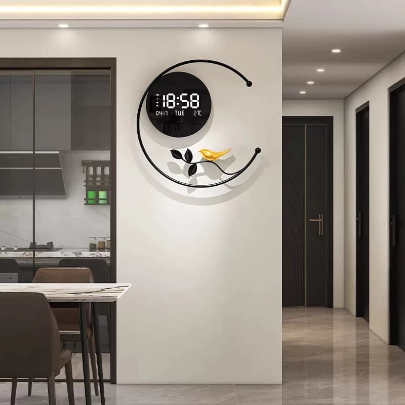 Orologio da Parete in Metallo per Soggiorno, Sveglia per Camera da Letto, Display LED con Temperatura e Calendario, Orologio Silenzioso da Interno, Decorazione per la Stanza
