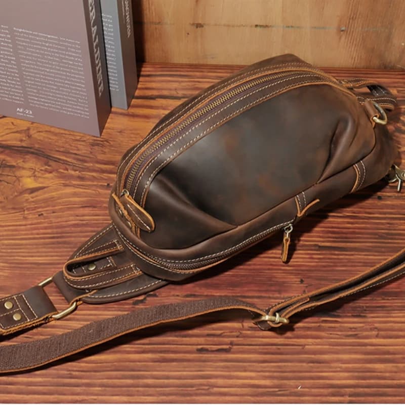 Fashion Design Luxury Men's Sling Chest Bag Real Leather Multifunction Shoulder Crossbody Bags Male Outdoor Sports Backpack