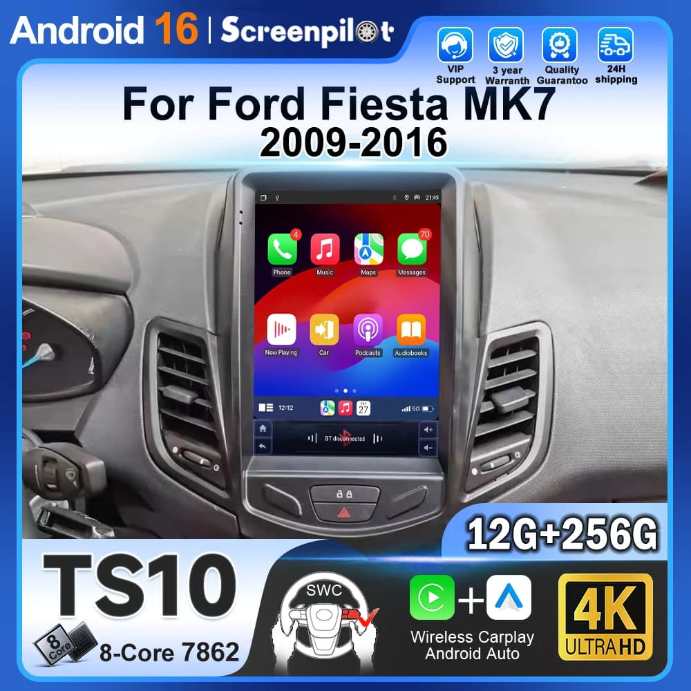 For Ford Fiesta MK7 2009-2016 Wireless Android Auto Carplay Car Radio Head Unit MultimediaGPS Video Navigation Carplay WiFi 5G