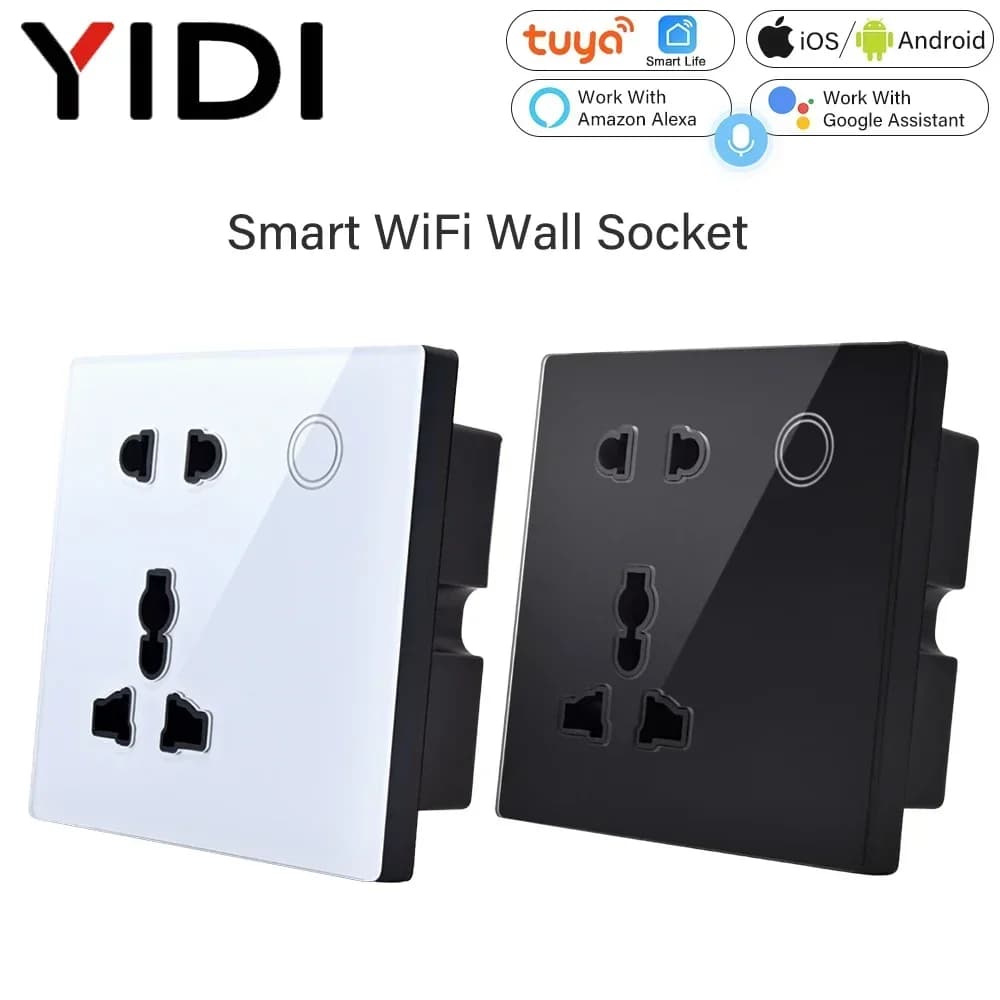 Presa a muro WiFi intelligente personalizzata UK UN Pannello in vetro temperato Presa di corrente domestica Interruttore tattile Telecomando wireless Alexa Google