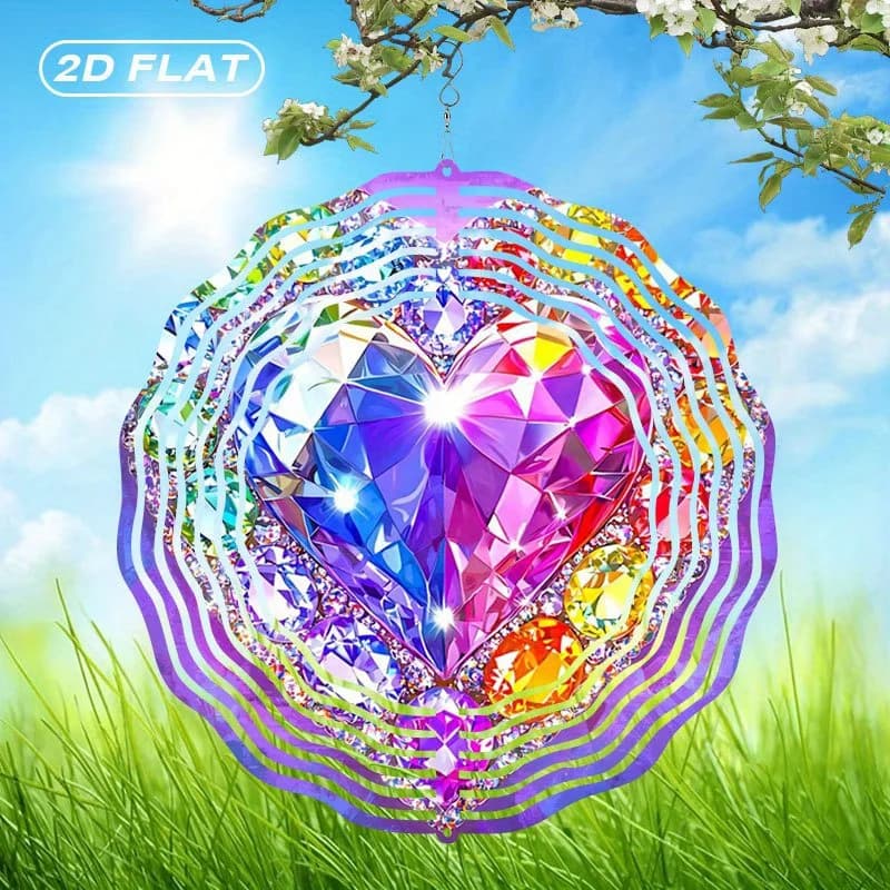 Metal Heart Dreamcatcher Wind Chimes, 10in Large Rainbow Metal Windbell for Outdoor Garden Patio Decor
