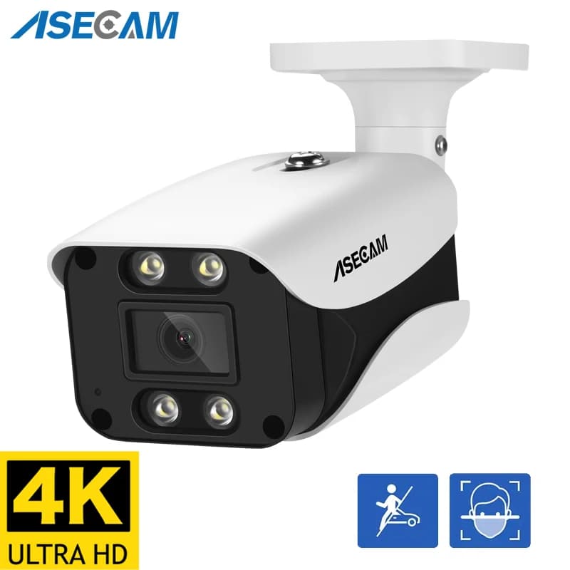 ASECAM 8MP 4K IP Camera Face Detection Outdoor Ai H.265 Onvif Bullet CCTV POE Human Video Security Camera RTSP XMeye