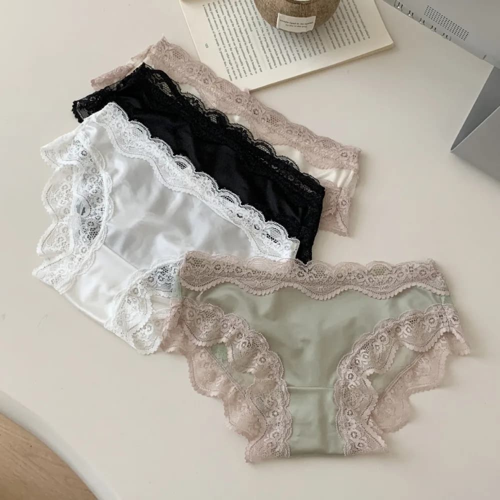 Comfortable Seamless Lace Panties Cotton Crotch Sweet Underwear for Women Mesh Transparent Lace Bow Briefs Girl
