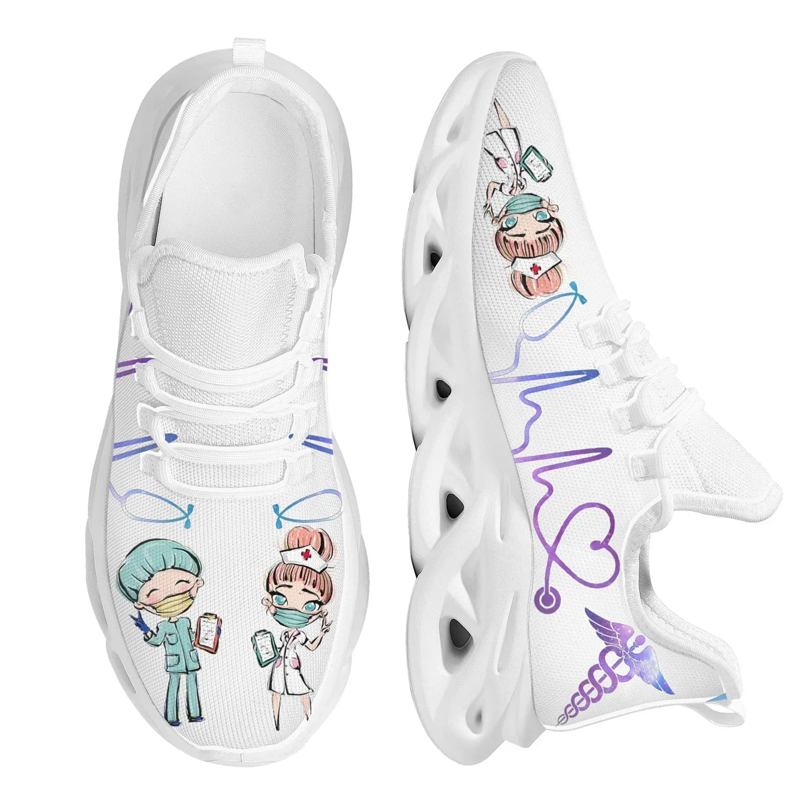 Scarpe da Infermiera Bianche per Donne, Design Carino con Cartoni Animati, Sneakers Traspiranti per Medici e Operatori Sanitari