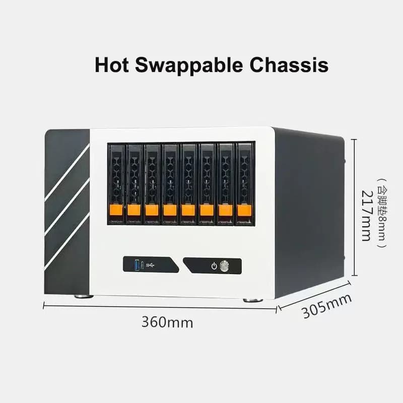 Servitore di archiviazione Nas8-Disk Slot per scheda PCIE a mezza altezza Scheda madre ATX Alimentazione ATX Chassis sostituibile a caldo USB3.0