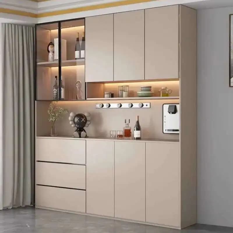 Armadietto da cucina Credenze Armadietto alto con ante in vetro e cassetto Armadietto per il vino Dispensa Hunch con ripiani Isola della cucina
