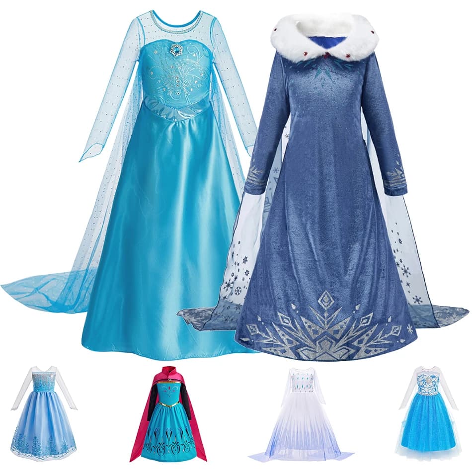 Costumi di carnevale Ragazze Elsa Principessa Abito Bambini Regina delle nevi Abiti a maniche lunghe Bambino Natale Festa di compleanno Abiti cosplay