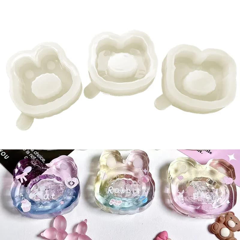 Stampo per shaker in resina epossidica siliconica fai-da-te Stampo per shaker Orso Coniglio Gatto a forma di testa Strumenti per gioielli in silicone Accessori per gioielli