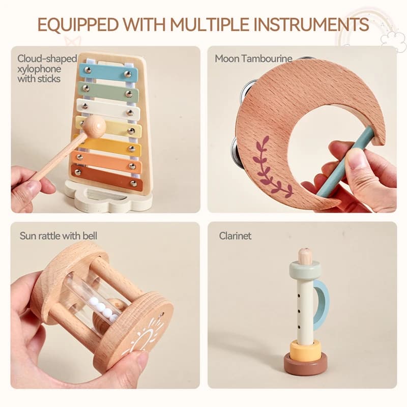 Montessori Baby Musical Instruments Wooden Toys Percussion Instruments Drum Eight Tone Xylophone Preschool Educational Kids Gift