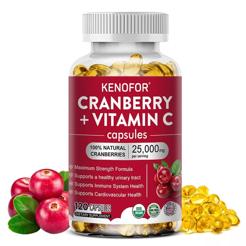 Red cranberries supplement with vitamin C, 25,000 mg, immune and antioxidant support, women's urinary tract health supplement, non GMO