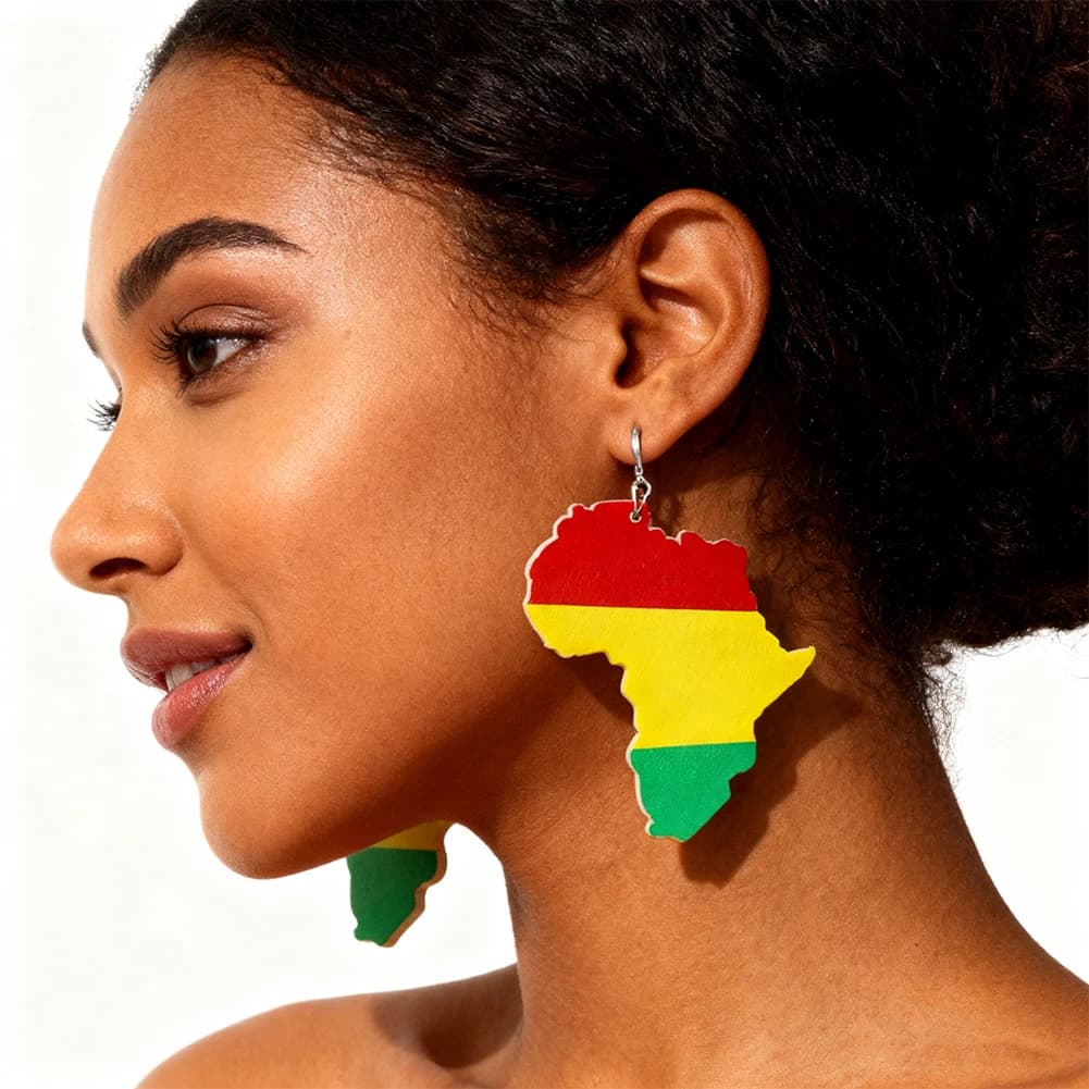 Orecchini pendenti con mappa africana dipinta alla moda per donne e ragazze Accessori per orecchie in stile etnico Gioielli di dichiarazione Styling quotidiano