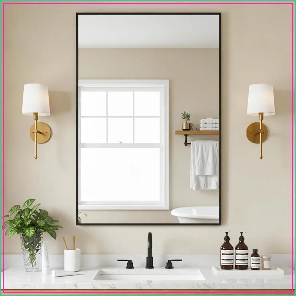 36x24 Black Rectangle Mirror, Shatterproof & Anti-Rust, Wall Mount for Bathroom, Bedroom, Entryway