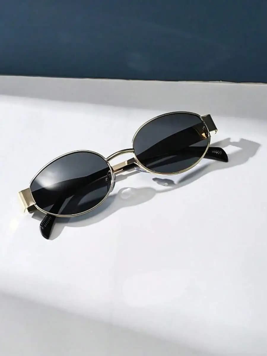 Vintage Oval Metal Sunglasses UV Protection For Outdoor Travel Beach Driving Casual Elegant