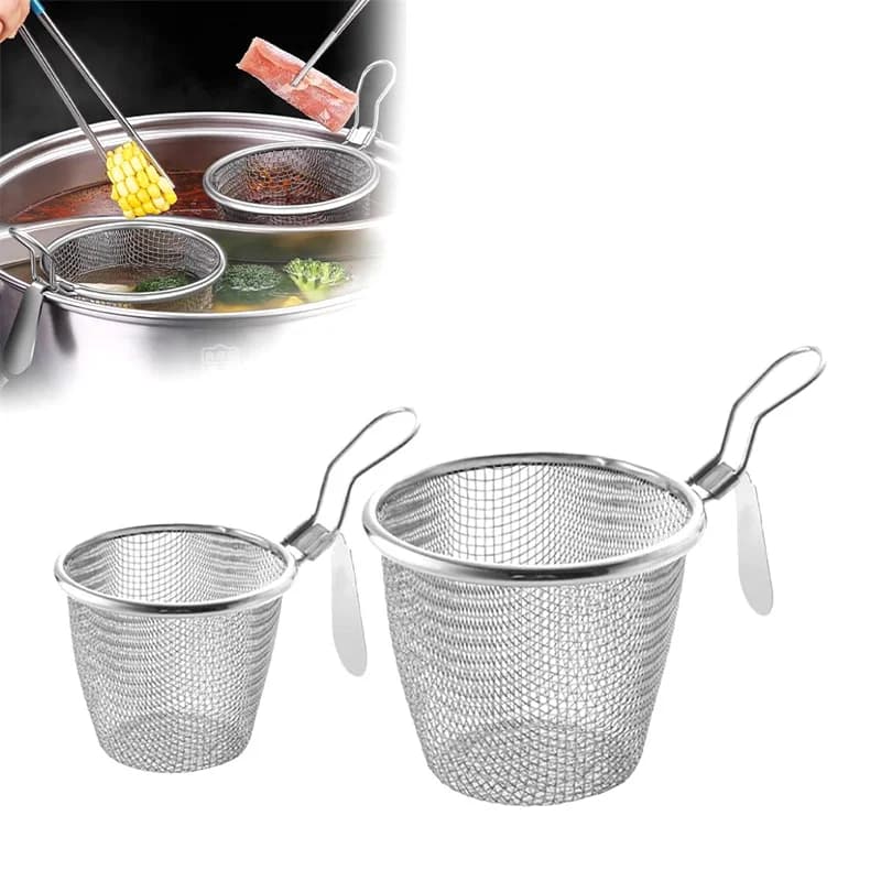 Cestello Scolapasta in Acciaio Inossidabile con Rete a Maglie per Scolare, Risciacquare, Friggere e Cuocere a Vapore Verdure e Alimenti