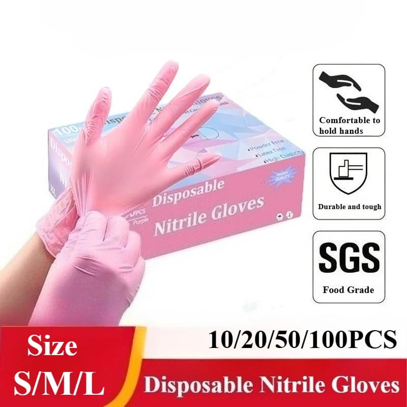 10/20/50/100PCS Guanti rosa Guanti monouso in nitrile senza polvere per la pulizia della casa Salone di bellezza Lavoro Guanti da cucina