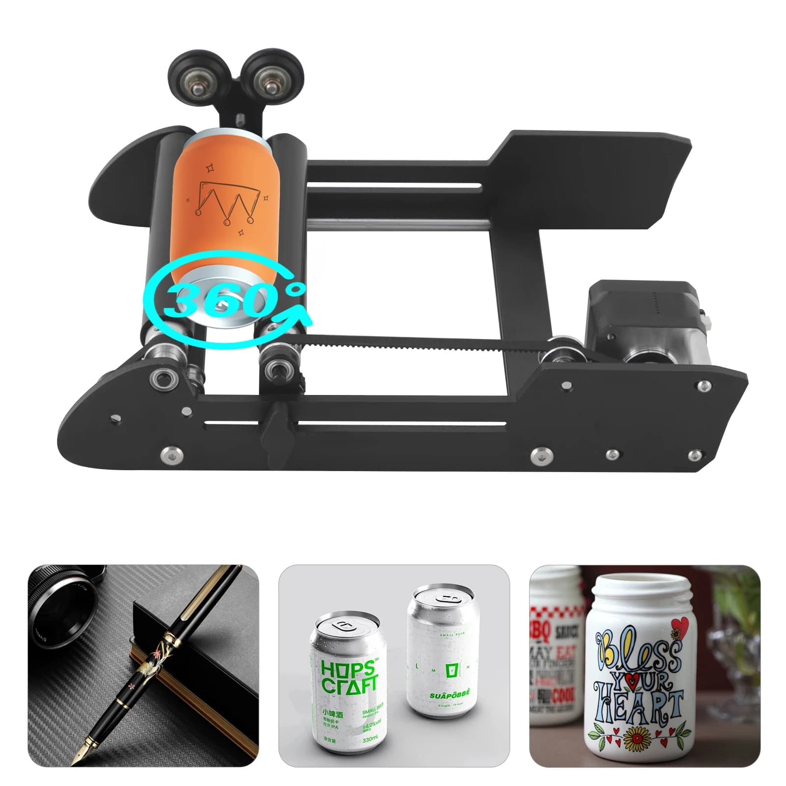 Rotating Y 360 ° Rotary Axis Roller Engraver for Laser Engraving Machines Cylindrical Items Step-through Motor from 0.12-7.87 inches