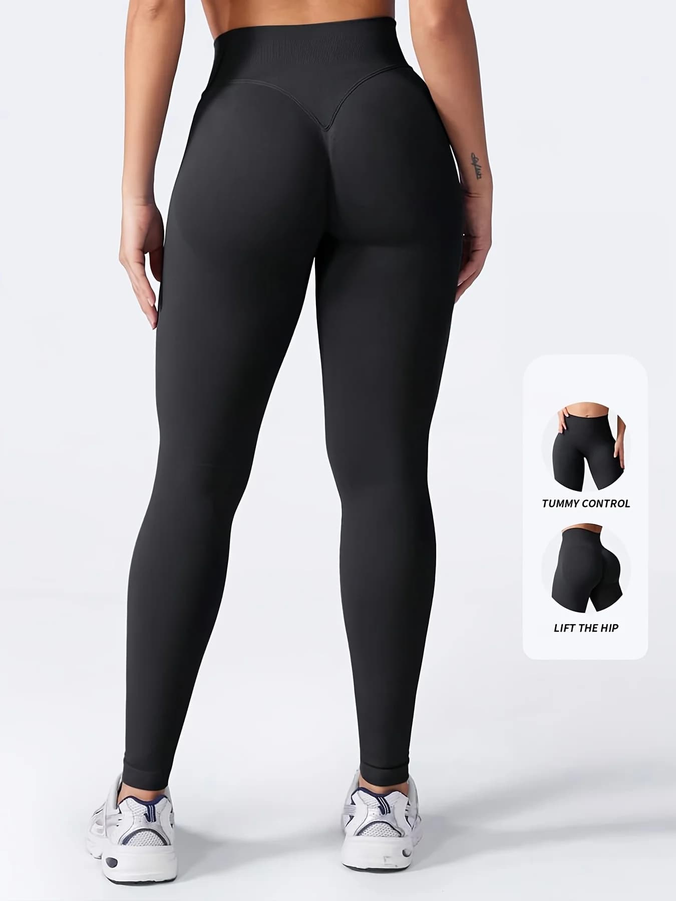 Leggings da donna a vita alta senza cuciture per allenamento, yoga e palestra, con effetto push-up, arricciatura sul sedere e controllo pancia, modello Four