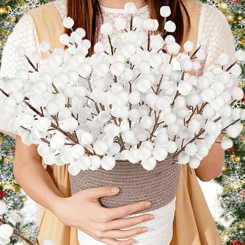7/12 Christmas heads artificial white berry branches garland DIY flowers fake ornaments for Christmas tree decorations for New Year's parties wholesale
